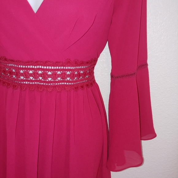 By & by red bell sleeve dress with middle cut out - Picture 2 of 7